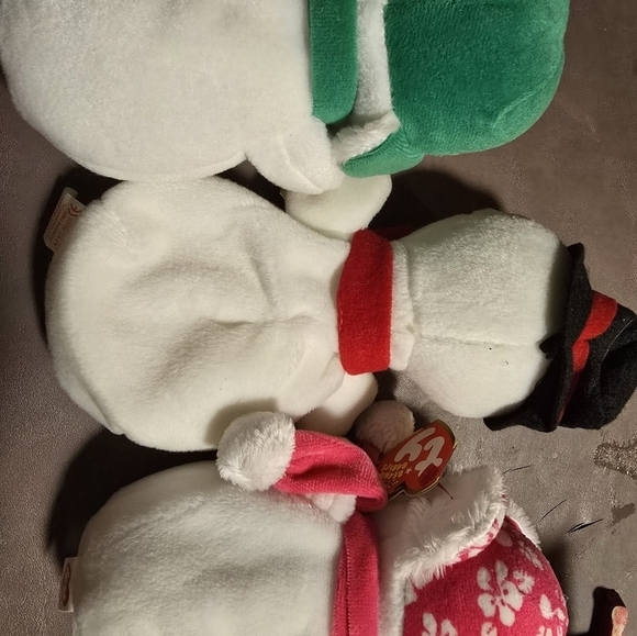 Set of 3 TY Beanie Babies christmas snowmen MS.SNOW/MR.SNOW/SNOWBALL W/TAGS - Picture 6 of 6